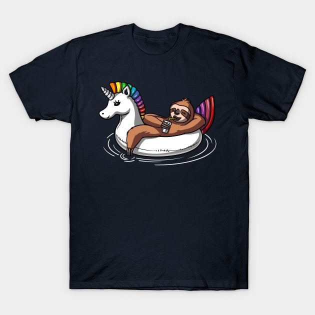 Sloth Riding Unicorn Float T-Shirt by underheaven